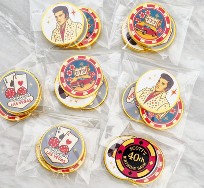 Las Vegas party favours - Elvis chocolate coins - Casino theme birthday - Poker night