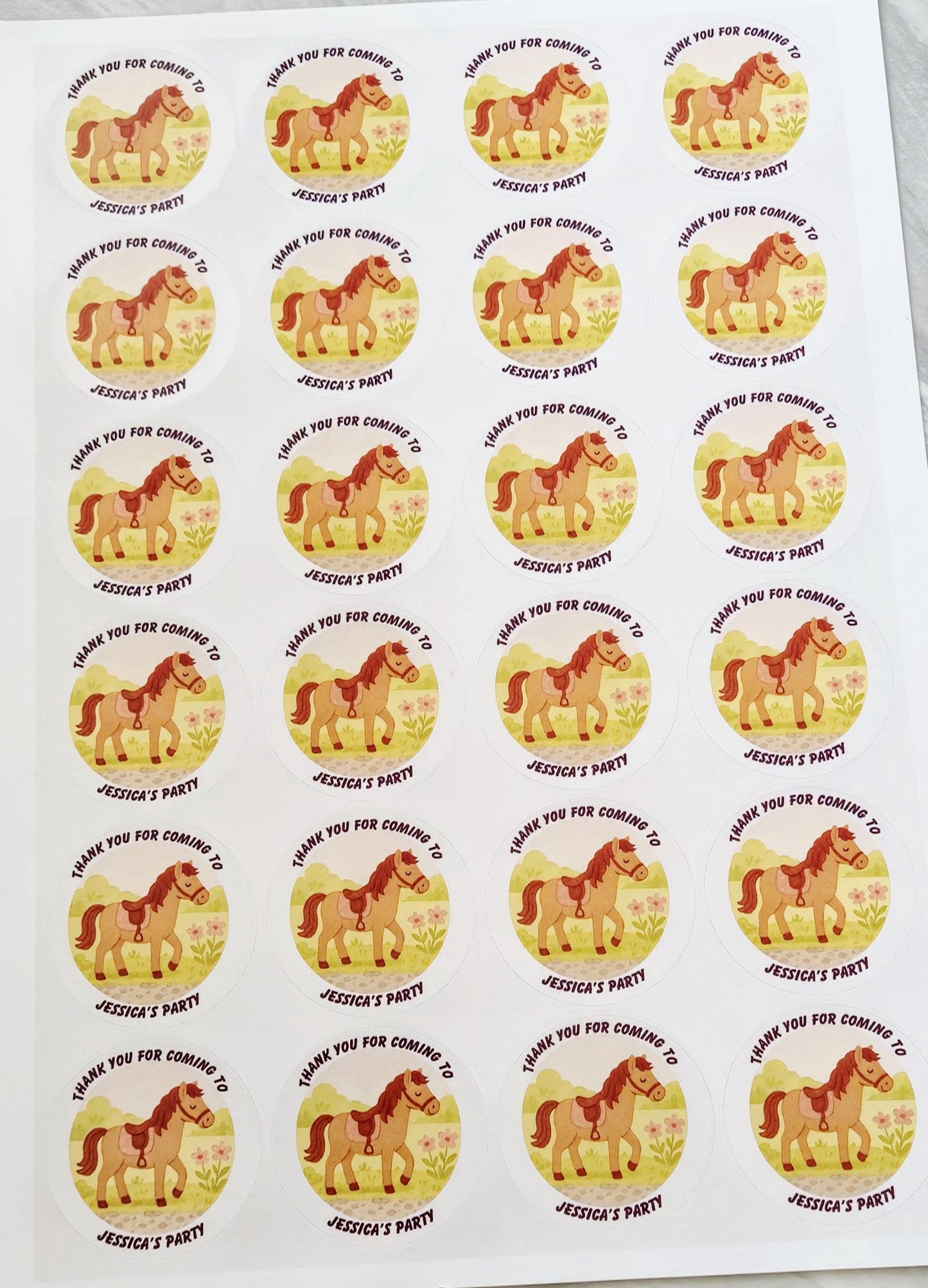 Horse-inspired stickers- 24 Glossy stitch stickers- 45mm circular stickers a4 sheet - 24 in total