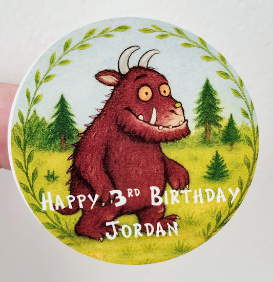 Gruffalo-inspired themed stickers- 24 Glossy stitch stickers- 45mm circular stickers a4 sheet - 24 in total