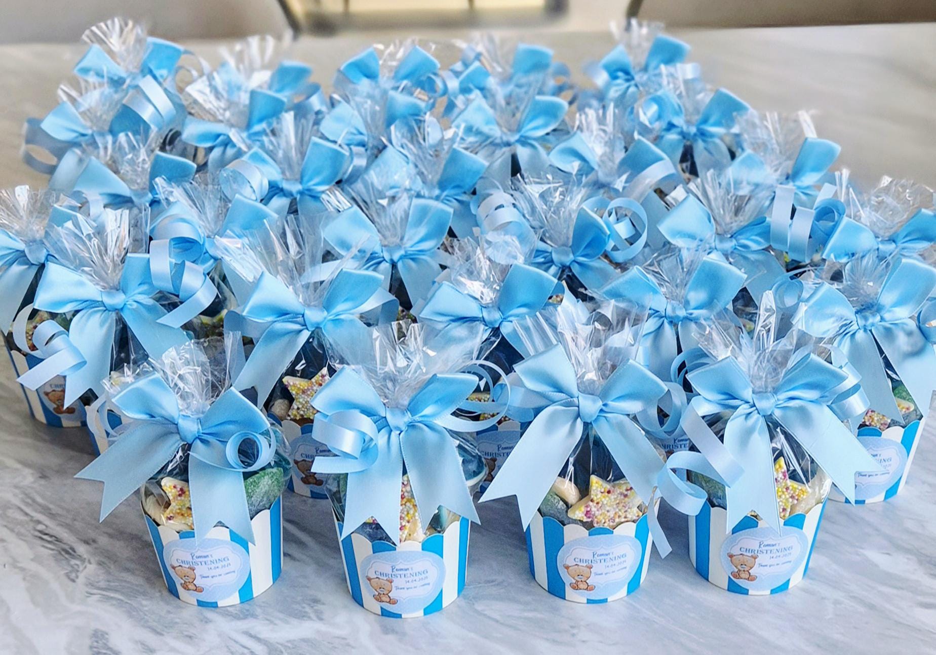Personalized Christening Sweet Favors: Pink & Blue Candy Pots