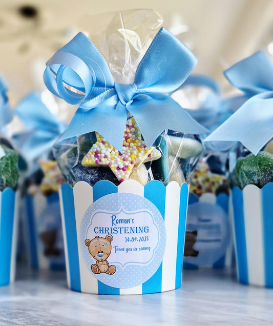 Personalized Christening Sweet Favors: Pink & Blue Candy Pots