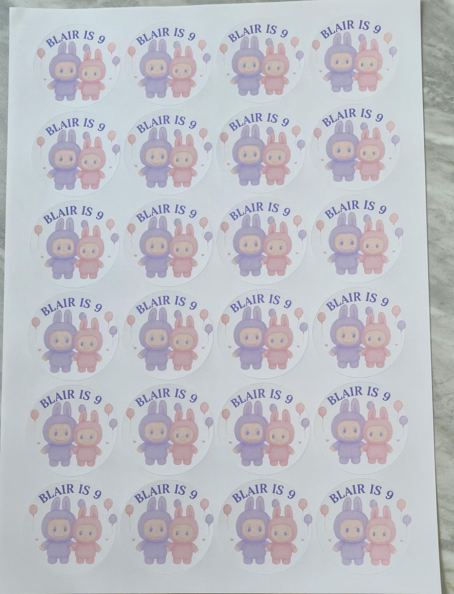 Labubu inspired sticker- 24 Glossy Labubu themed-stickers- 45mm circular stickers a4 sheet - 24 in total