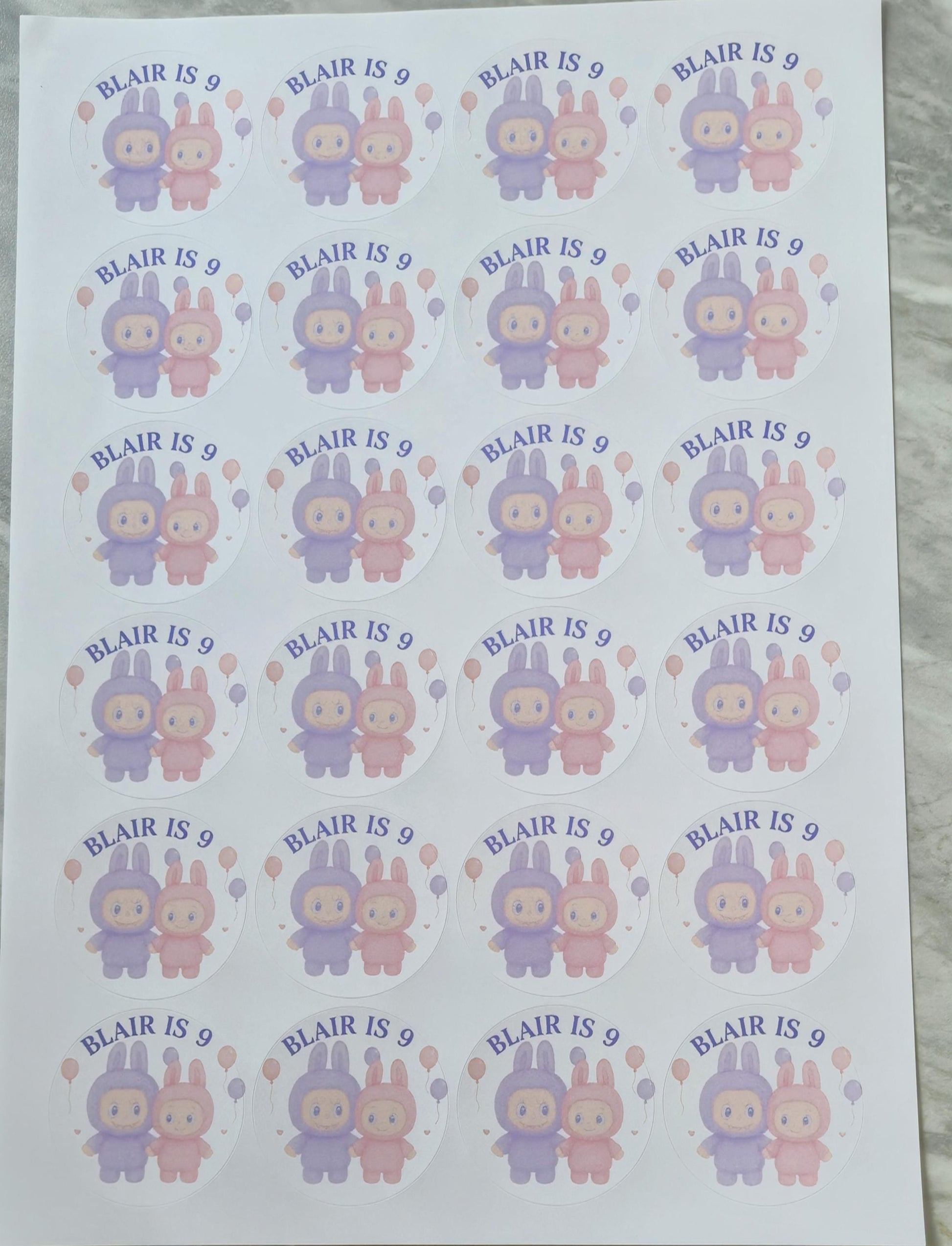 Labubu inspired sticker- 24 Glossy Labubu themed-stickers- 45mm circular stickers a4 sheet - 24 in total