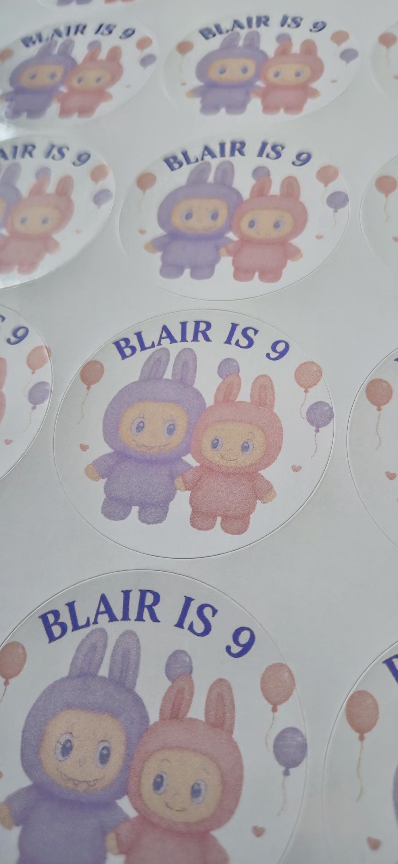 Labubu inspired sticker- 24 Glossy Labubu themed-stickers- 45mm circular stickers a4 sheet - 24 in total
