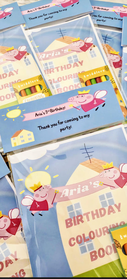 Pink pig inspired personalised colouring book - Party favour - Kids Party -Editable print