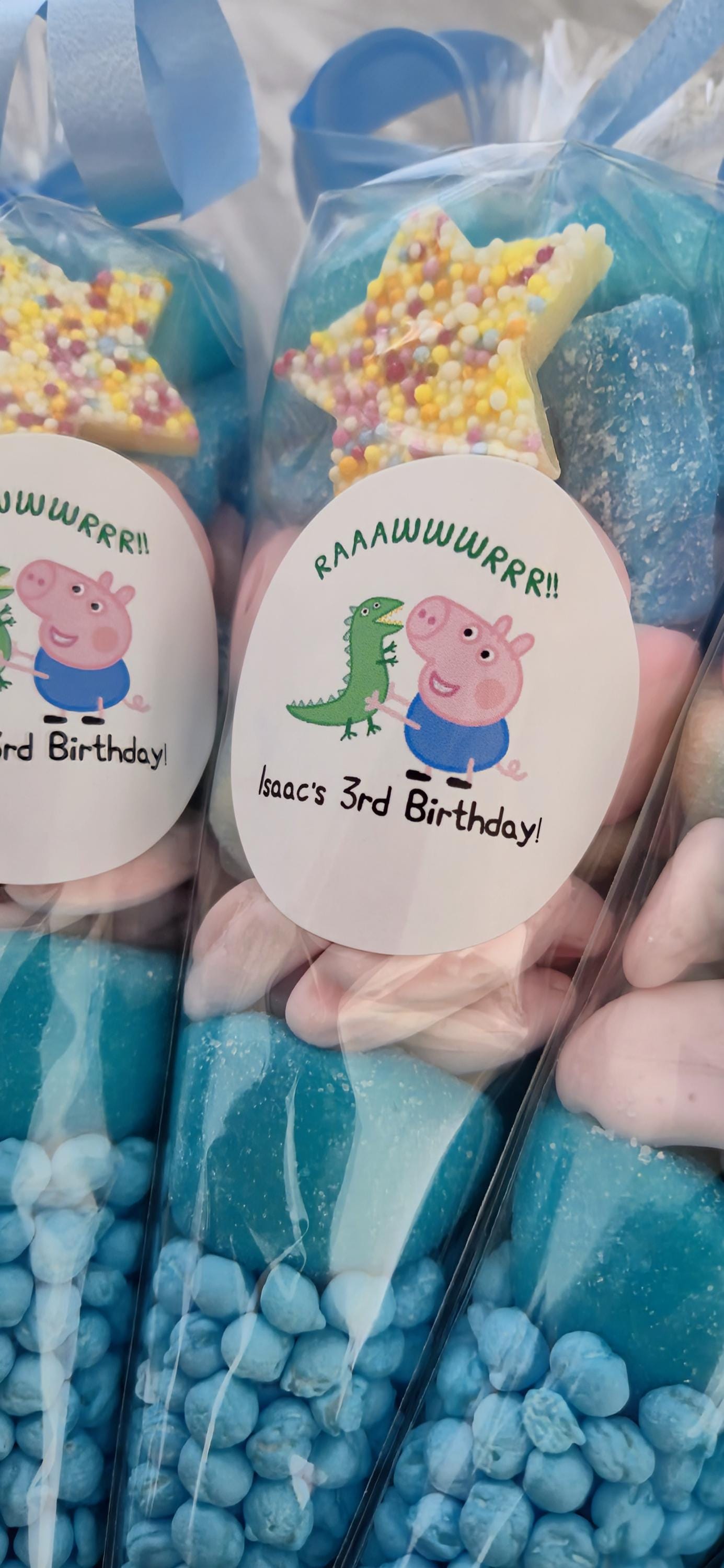 Pig Party Favor Sweet Cones: Birthday Treat with Blue Ribbon