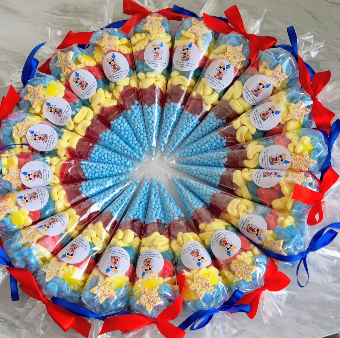 Mickey inspired sweet cones - Party Favours- prefilled sweetcones