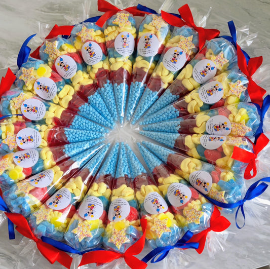 Mickey inspired sweet cones - Party Favours- prefilled sweetcones
