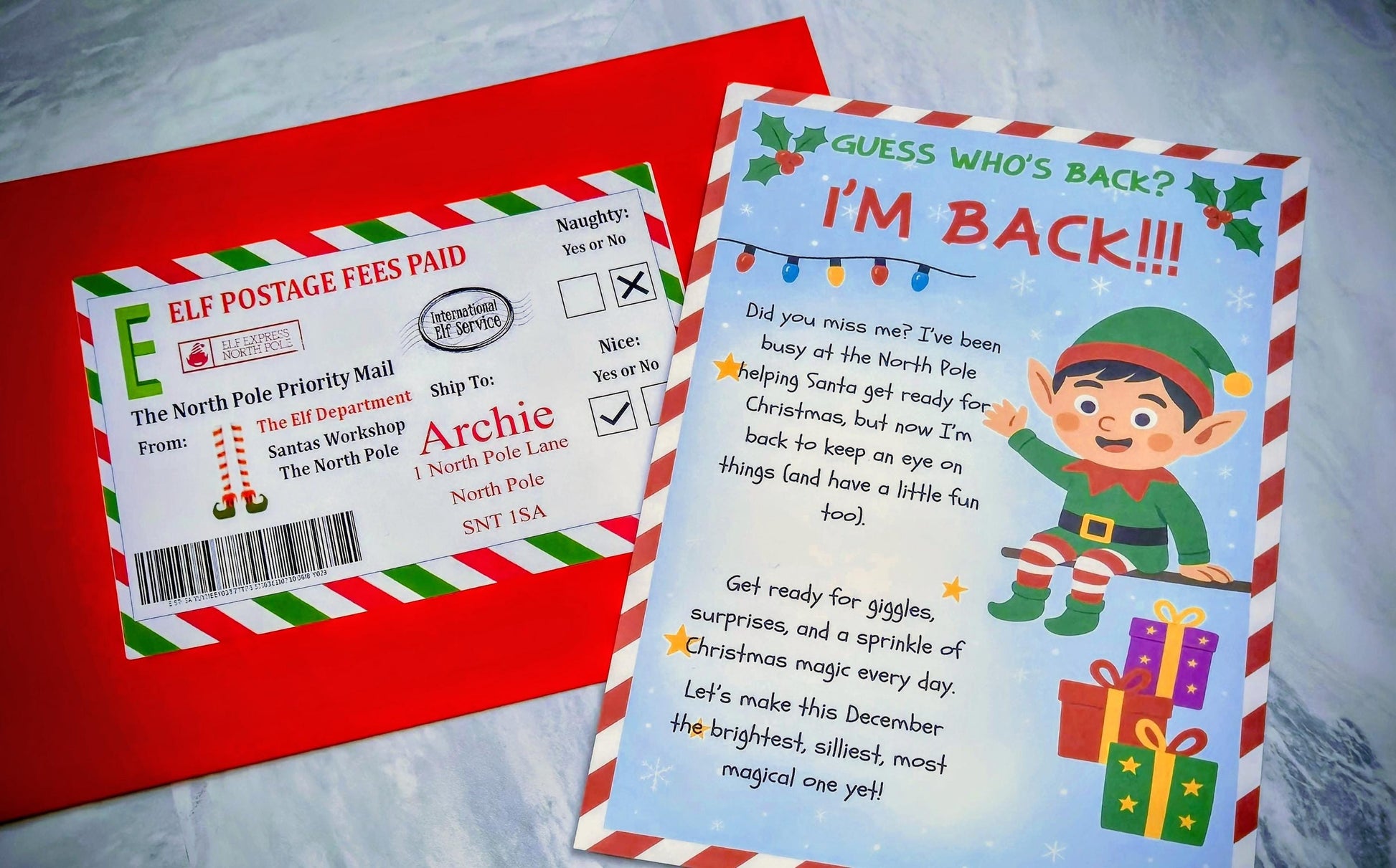 Personalized Elf Arrival Letter: Festive Christmas Envelope