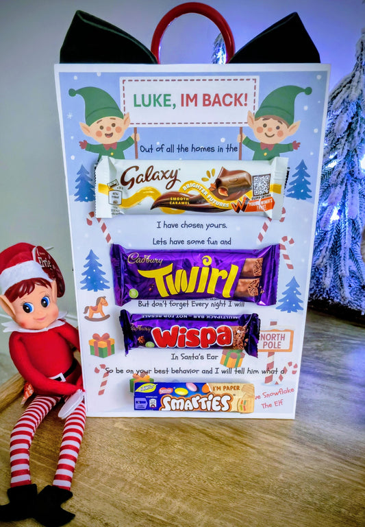 Elf arrival chocolate board - Elf gift - Elf I'm back chocolate message board.- Personalised