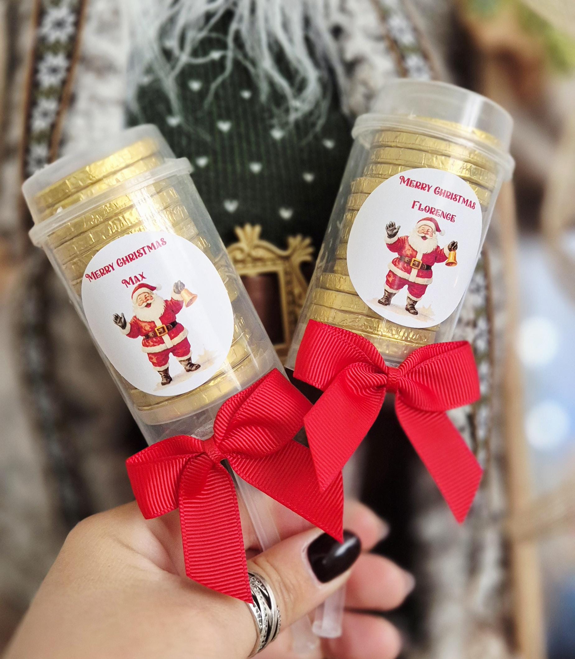 Personalised Santa chocolate coin push pop - Chocolate stocking fillers- Xmas eve chocolate - Christmas eve box filler