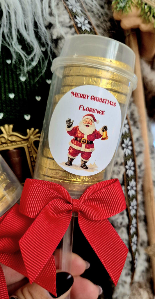 Personalised Santa chocolate coin push pop - Chocolate stocking fillers- Xmas eve chocolate - Christmas eve box filler