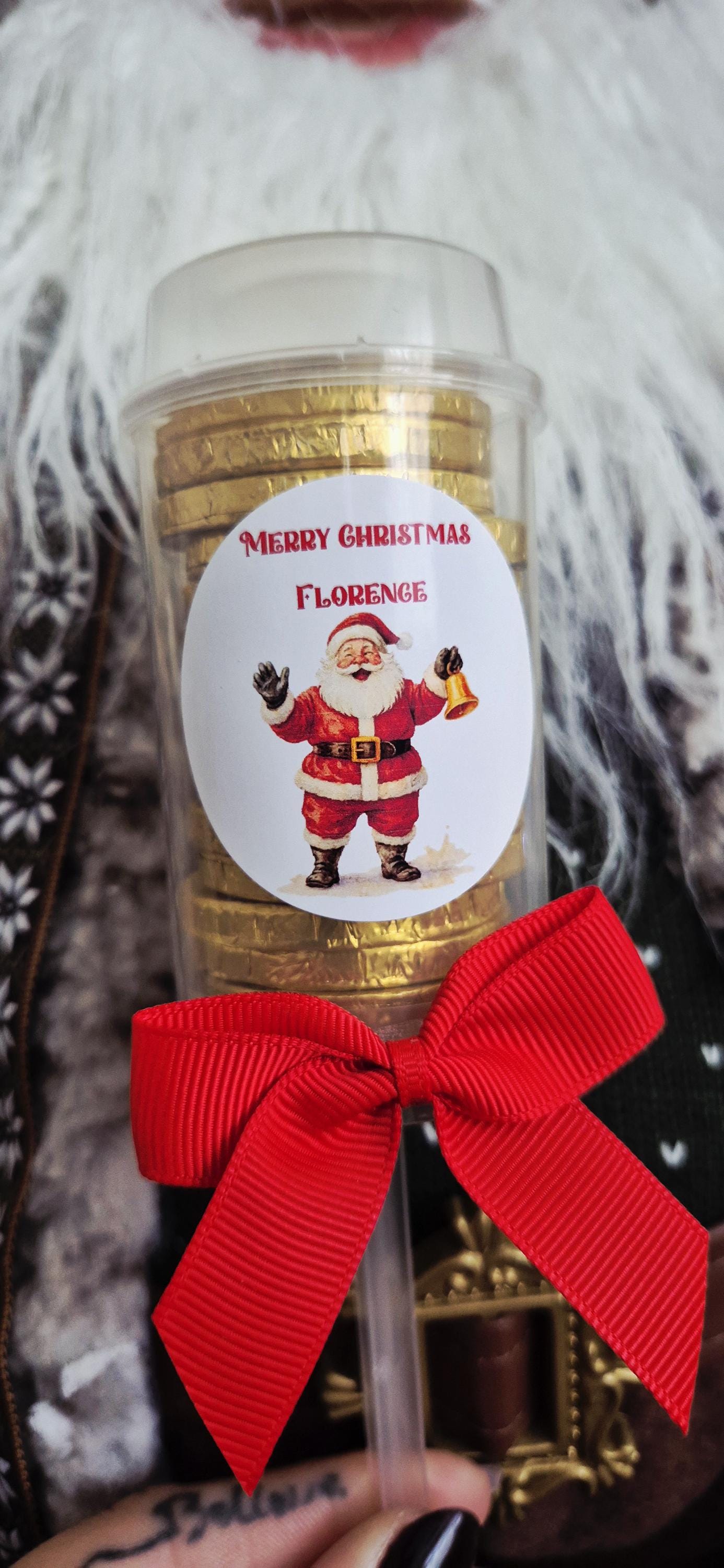 Personalised Santa chocolate coin push pop - Chocolate stocking fillers- Xmas eve chocolate - Christmas eve box filler
