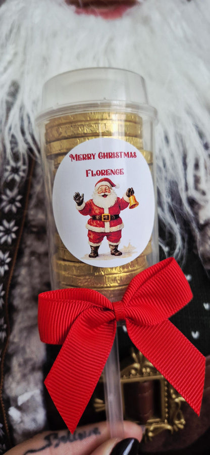 Personalised Santa chocolate coin push pop - Chocolate stocking fillers- Xmas eve chocolate - Christmas eve box filler