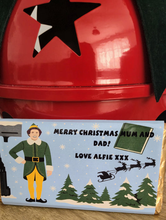 Personalised elf-inspired chocolate bar- stocking filler- Xmas eve box