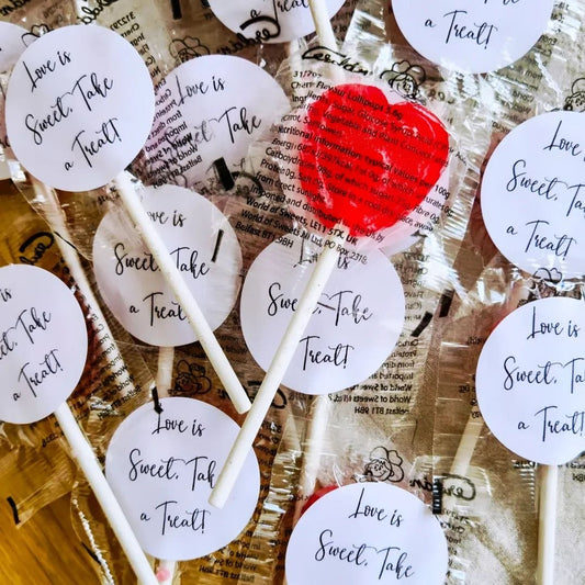 Love Heart Lollipops – “Love is Sweet” Wedding Favours