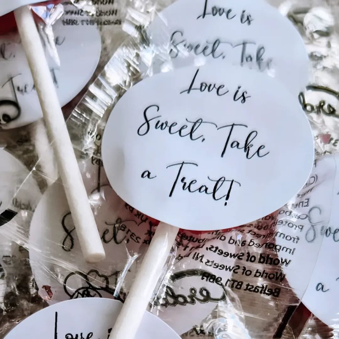 Love Heart Lollipops – “Love is Sweet” Wedding Favours