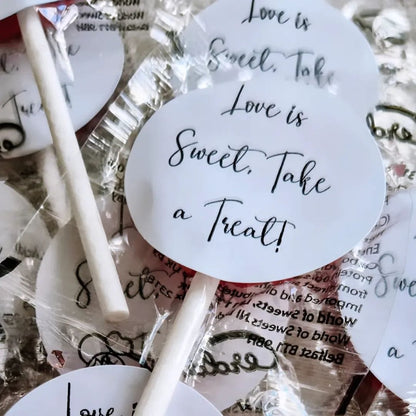 Love Heart Lollipops – “Love is Sweet” Wedding Favours