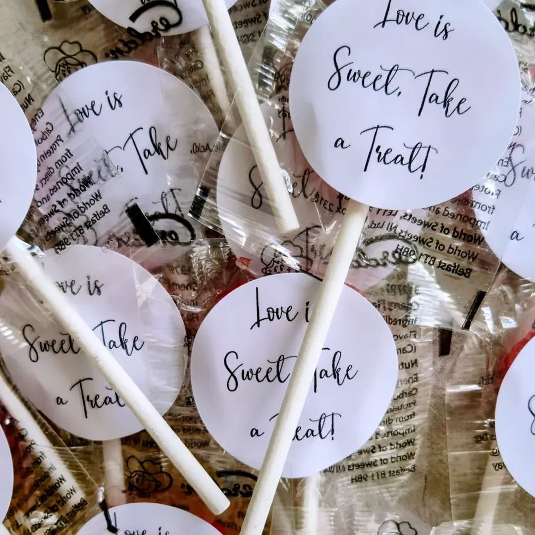 Love Heart Lollipops – “Love is Sweet” Wedding Favours