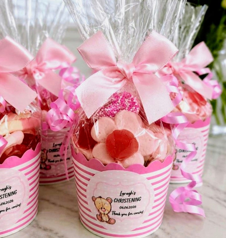 Pink Baby Shower Sweet Pots | Personalised Girl Baby Shower Favour Cups