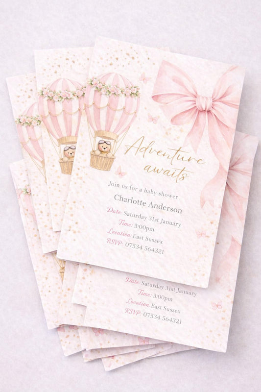 Pink Personalised Baby Shower Invitations X10