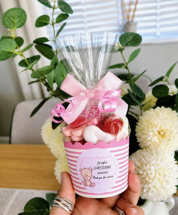 Pink Baby Shower Sweet Pots | Personalised Girl Baby Shower Favour Cups