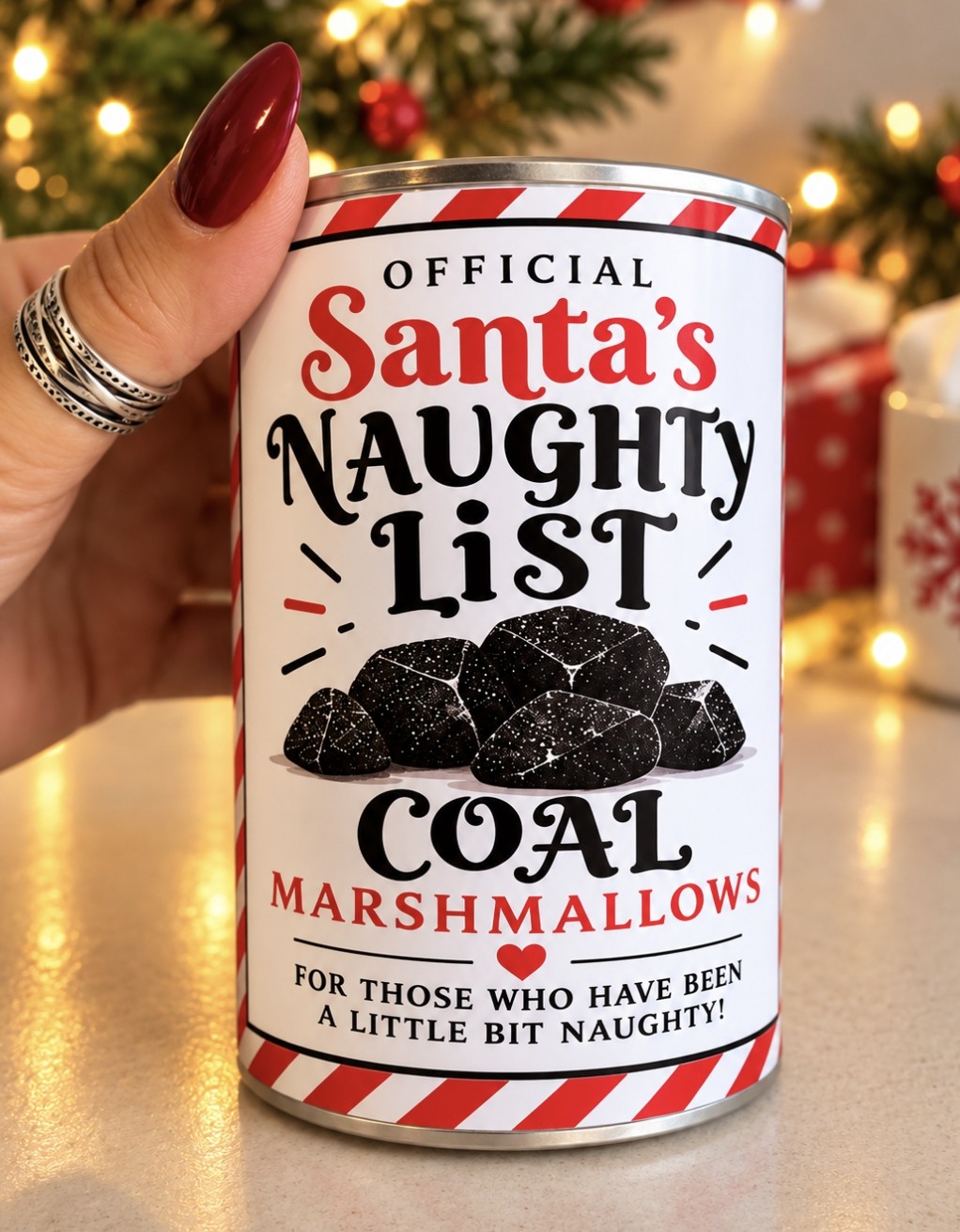 Santa’s Naughty List Coal Marshmallows Christmas Sweet Tin