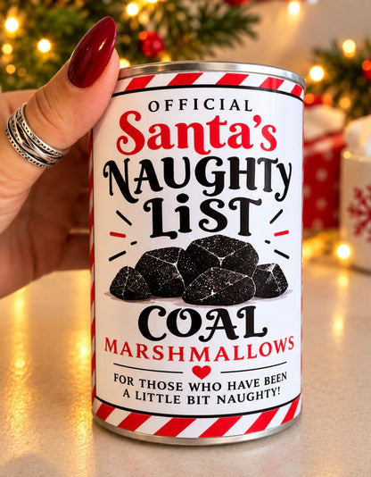Santa’s Naughty List Coal Marshmallows Christmas Sweet Tin