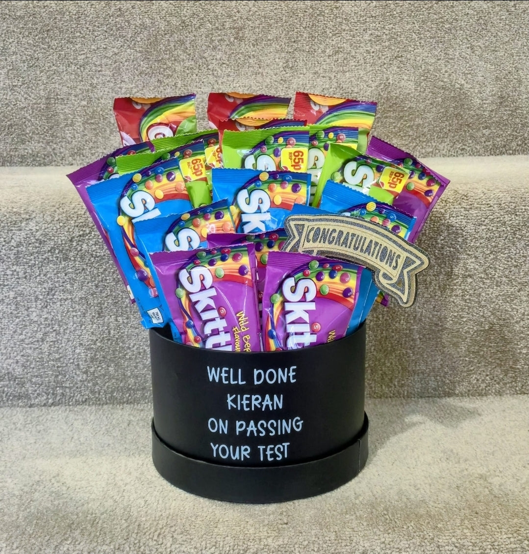 Personalised Skittles Hat Box Bouquet | Sweet Gift Hamper UK