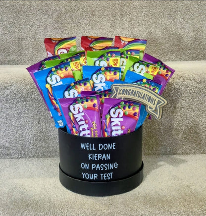 Personalised Skittles Hat Box Bouquet | Sweet Gift Hamper UK