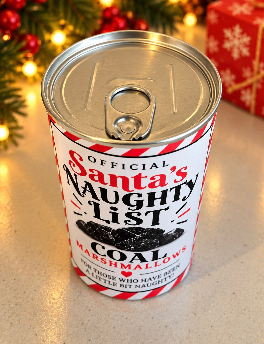 Santa’s Naughty List Coal Marshmallows Christmas Sweet Tin