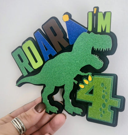 ROAR I'm 4 Dinosaur Cake Topper