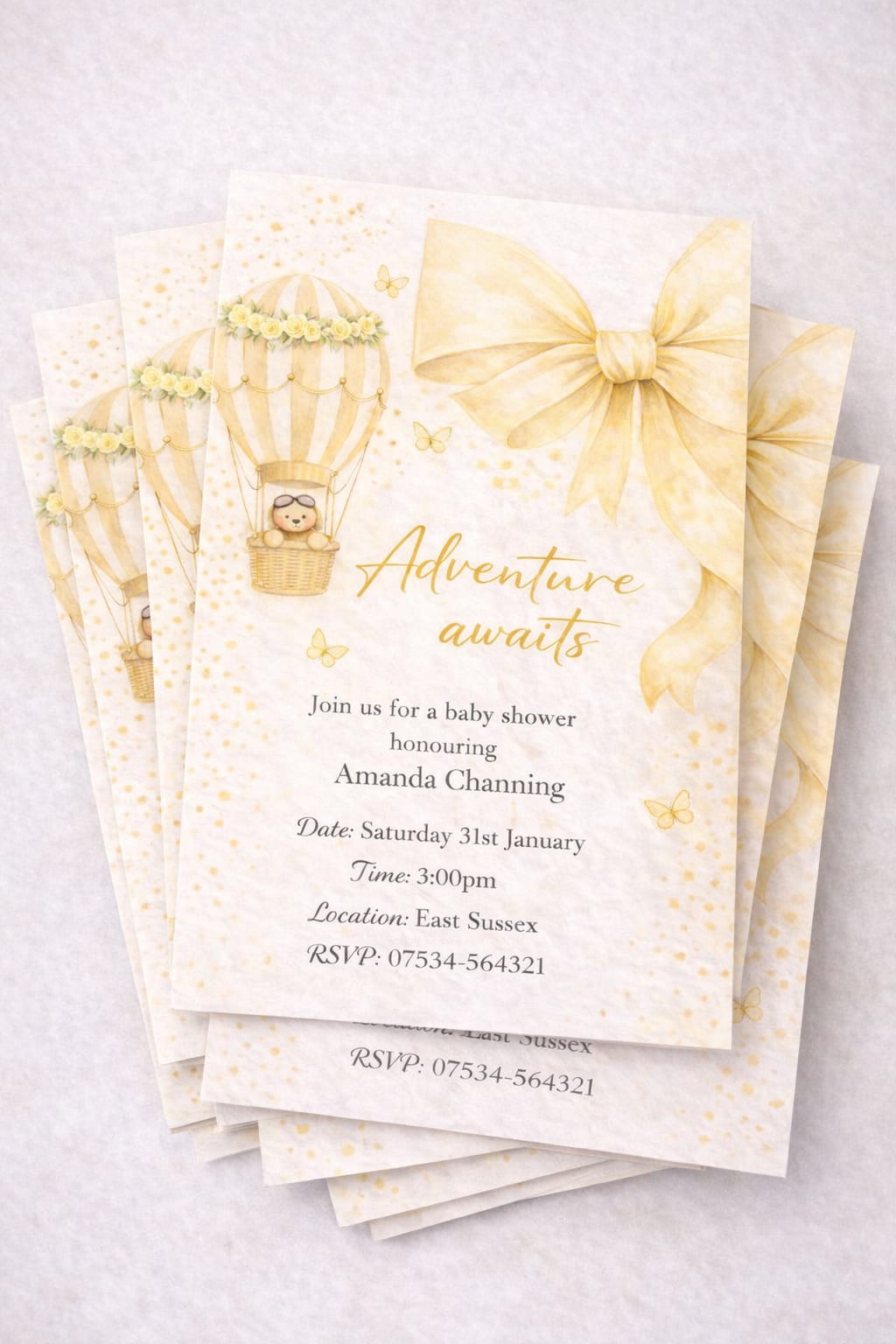 Yellow Baby Shower Invitations (Pack of 10) | Adventure Awaits & Baby in Bloom