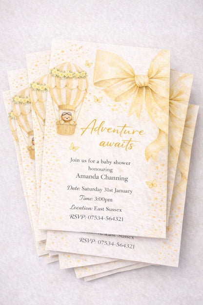 Yellow Baby Shower Invitations (Pack of 10) | Adventure Awaits & Baby in Bloom