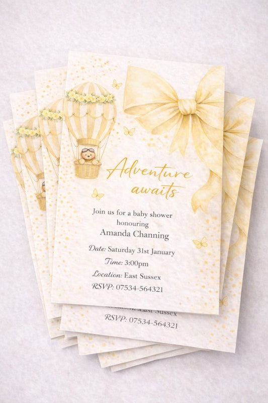 Yellow Adventure Awaits Baby Shower Invitations X10