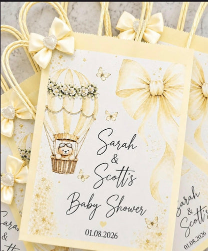 Personalised Yellow Baby Shower Party Bags | Bow & Adventure Awaits